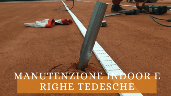 Clay court heavy maintenance and new german lines.  Manutenzione indoor e nuove righe tedesche